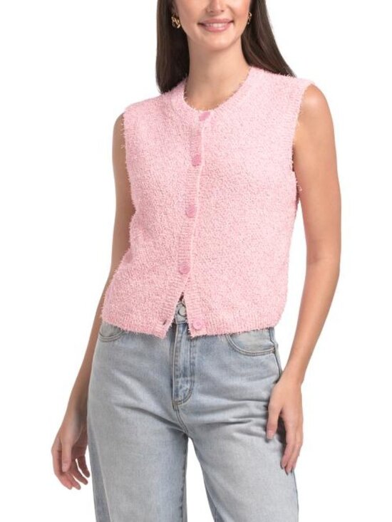 Endless Rose Jackets & Blazers - ENDLESS ROSE Textured Sleeveless Buttoned Vest Sweater